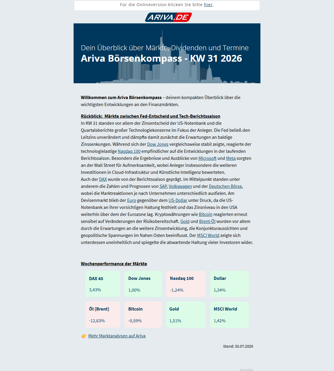 Vorschau des Newsletters Börsenkompass